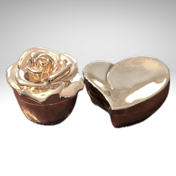 Rose And Heart Shape Metal Jewelry Boxes Felt Lined Trinket or Vanity Set - Picture 3 of 10